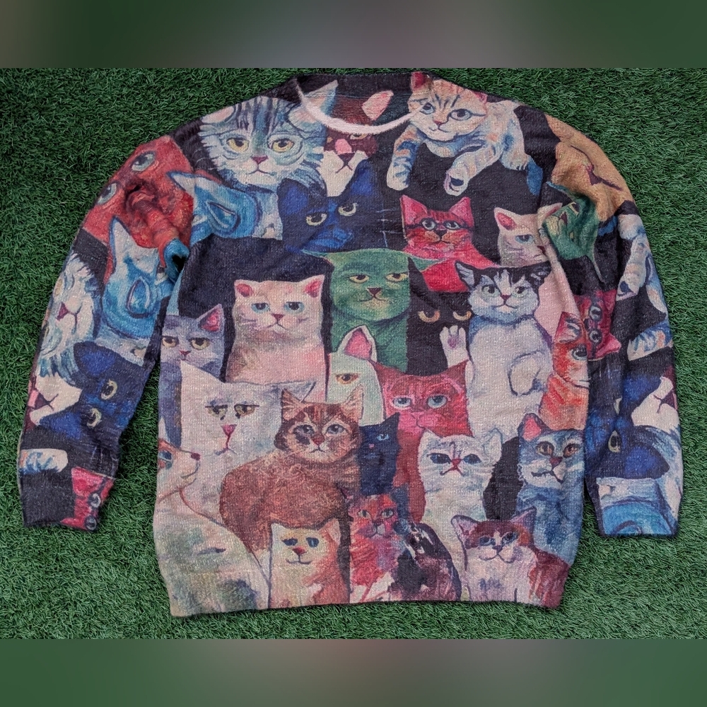 Multicolor Cat Pattern Women's Sweater - image 5